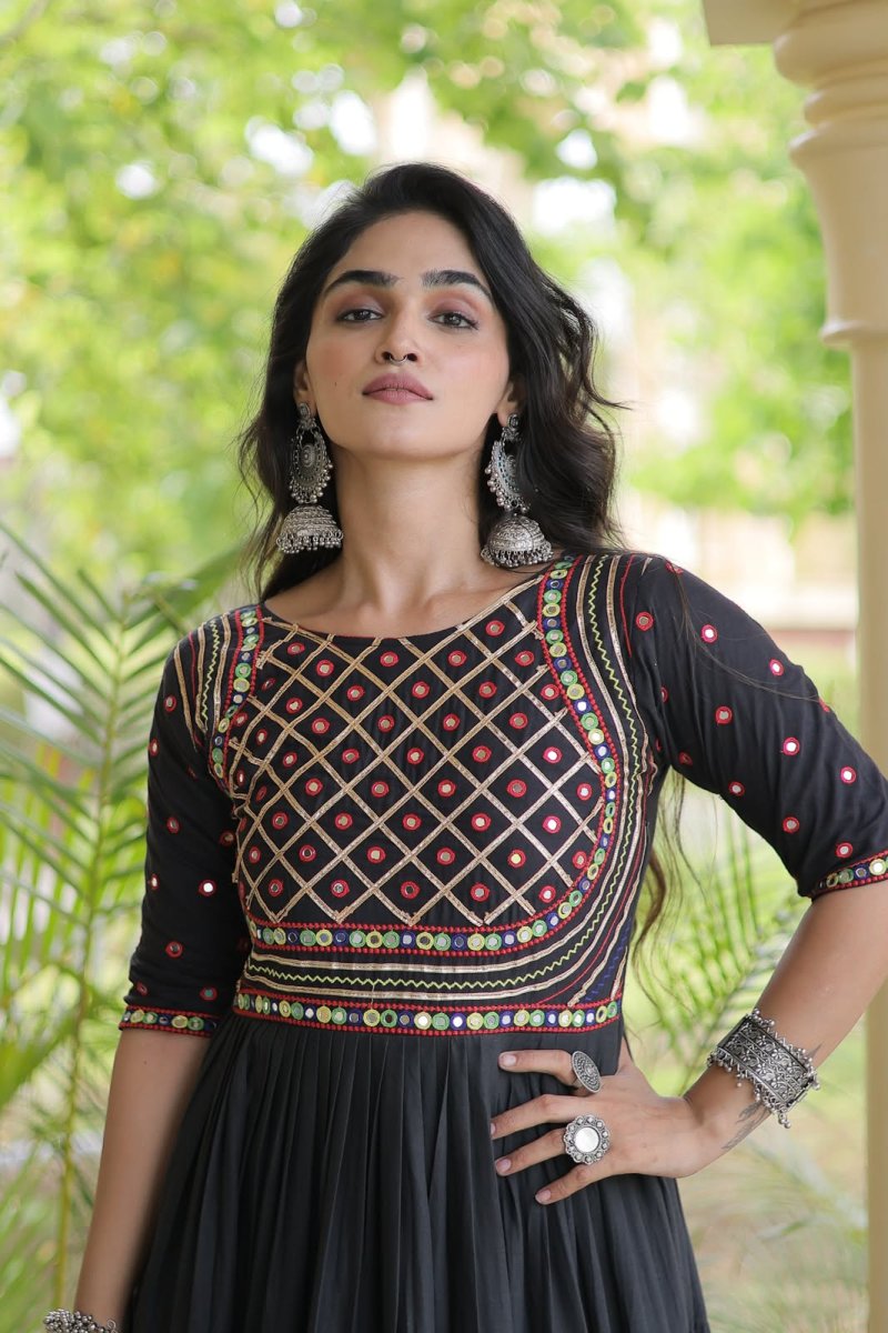Lw 9346 Cotton With Multi Thread Embroidered Navratri Gown